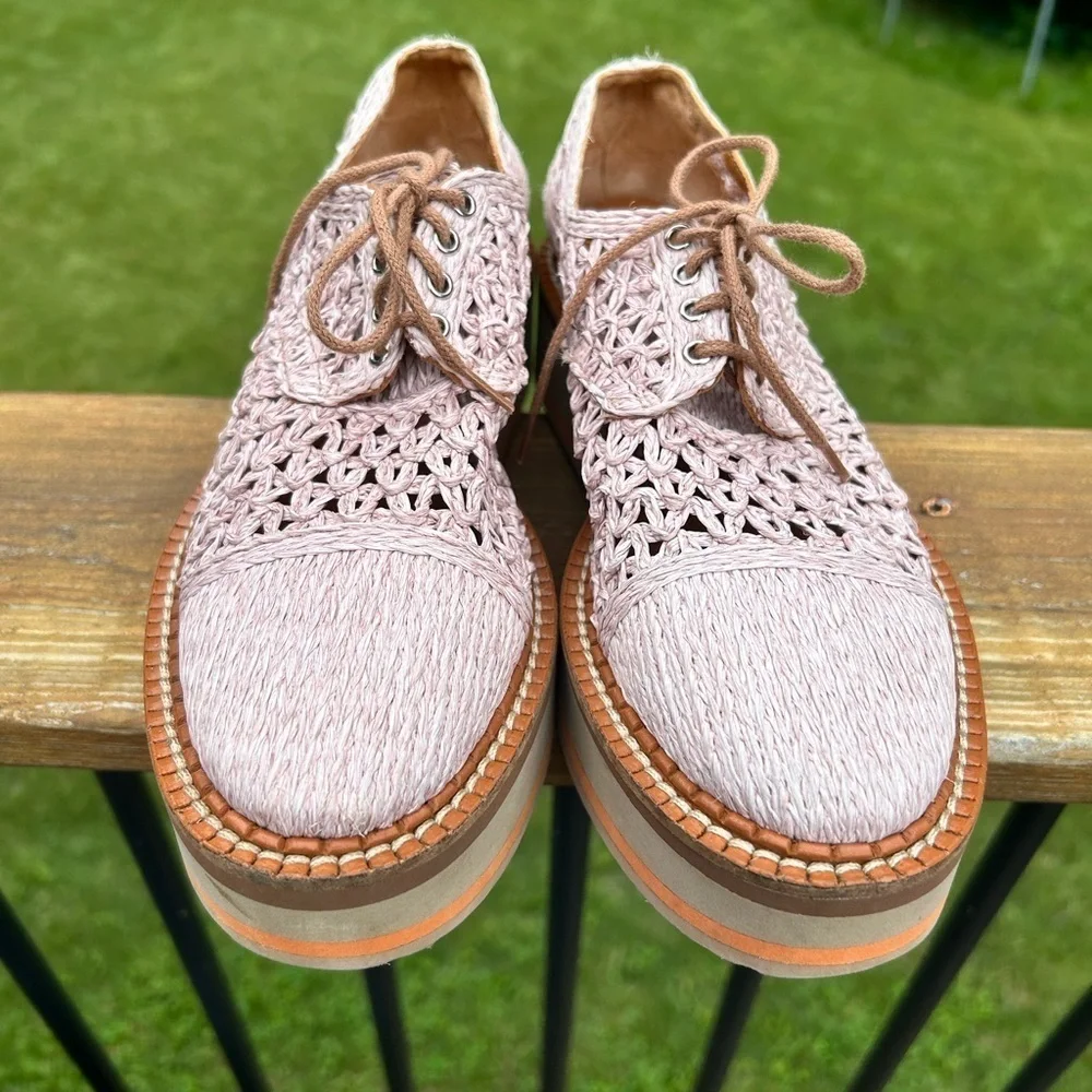 Clergerie Borril raffia platforms pale pink